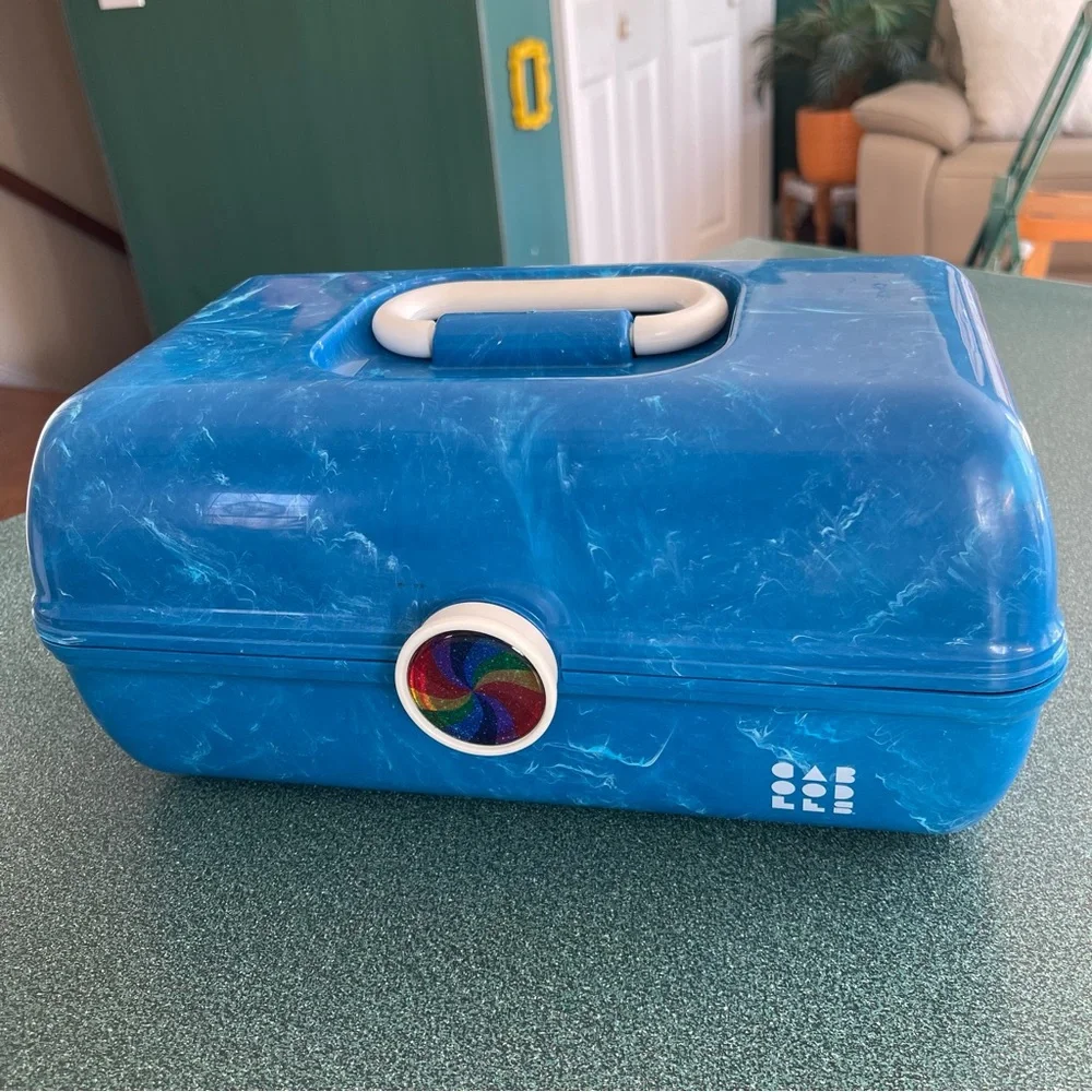 Vtg Inspired Caboodles Blue Marble Makeup Storage Mirror